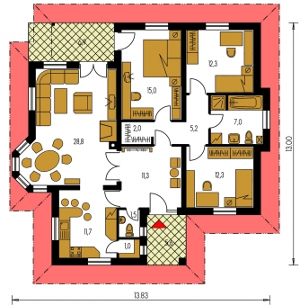 Mirror image | Floor plan of ground floor - BUNGALOW 84